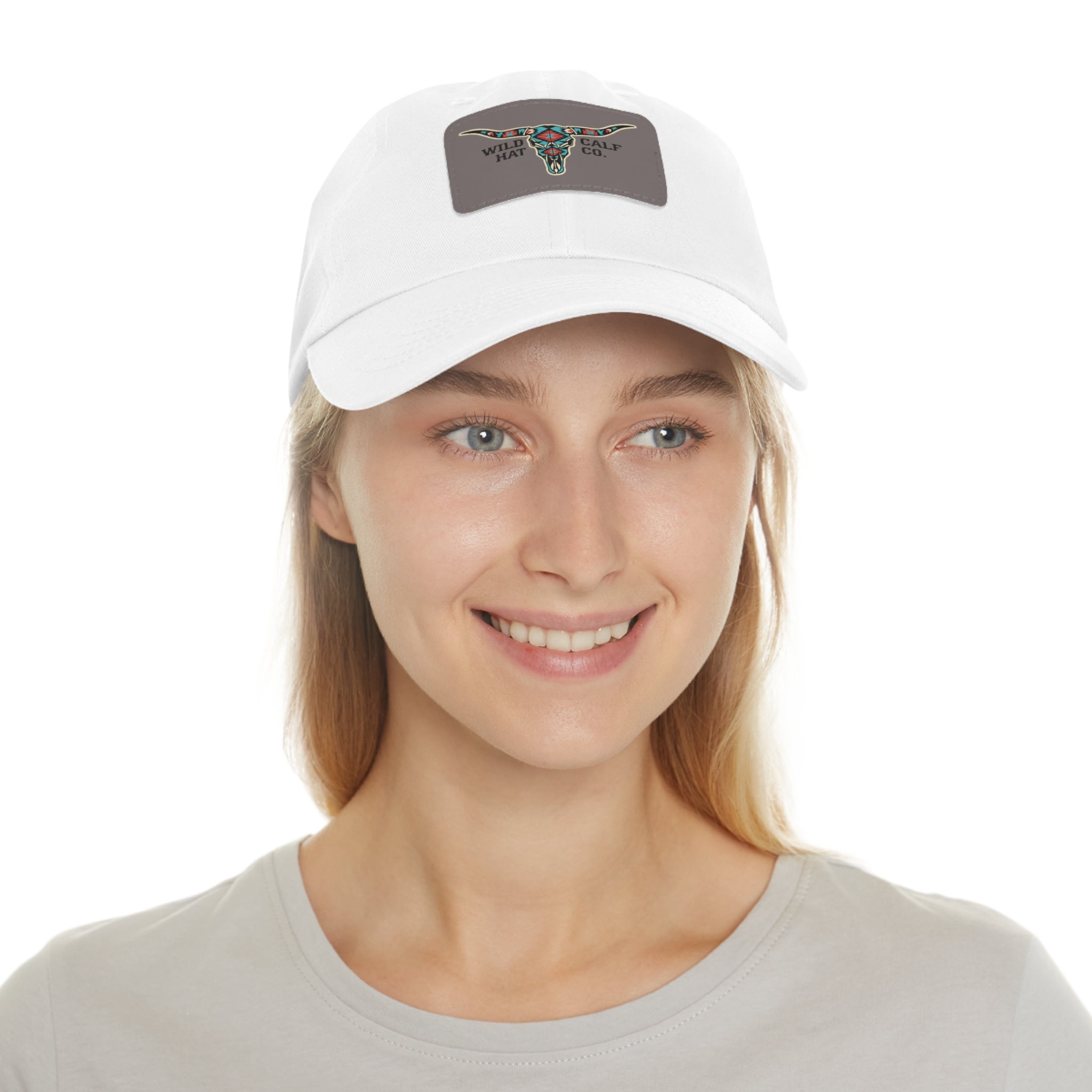 Wild Calf Hat Co. Long Horn Skull Leather Patch Dad Hat - Wild Calf Hat Company