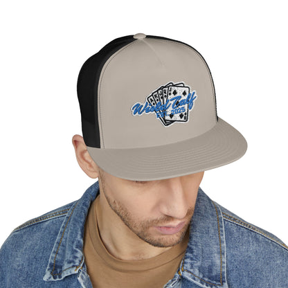 Trucker Cap – Retro Blue Poker Card Patch Design - Wild Calf Hat Company