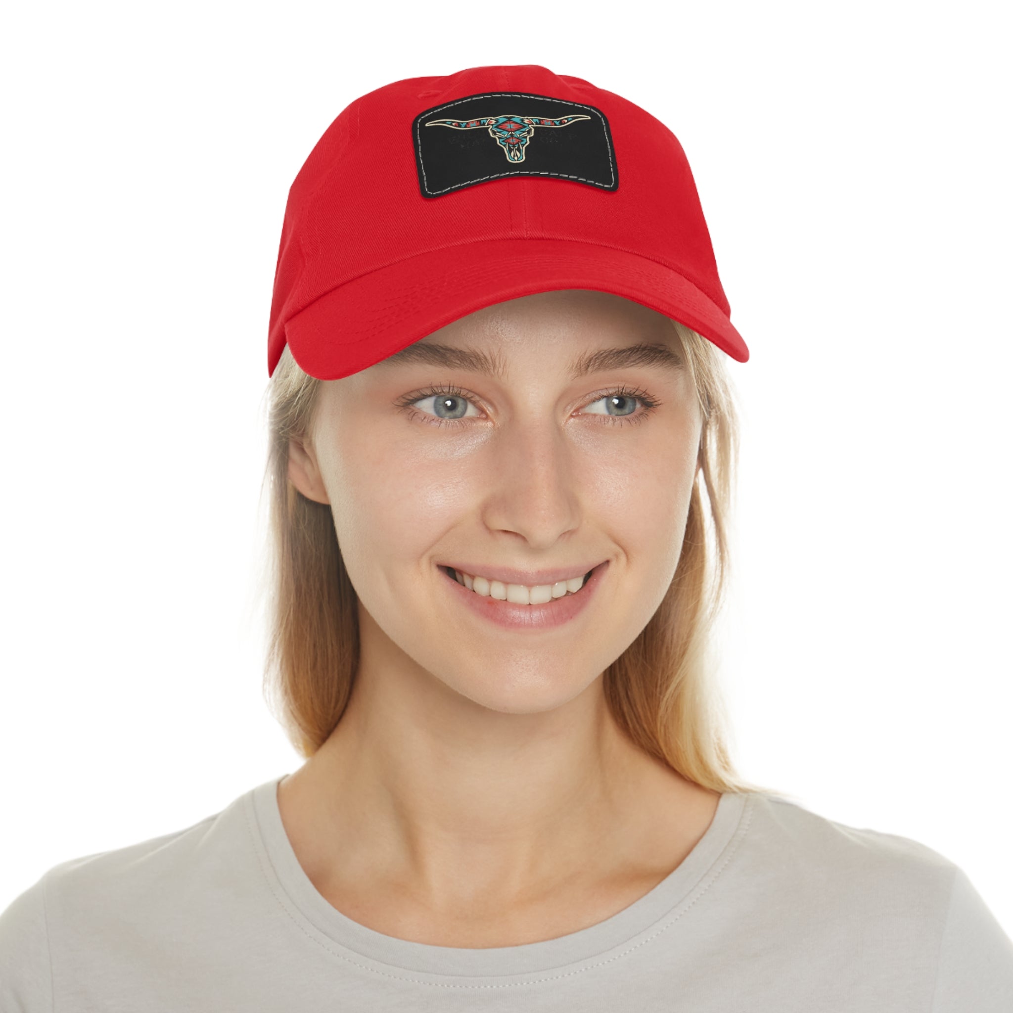 Wild Calf Hat Co. Long Horn Skull Leather Patch Dad Hat - Wild Calf Hat Company