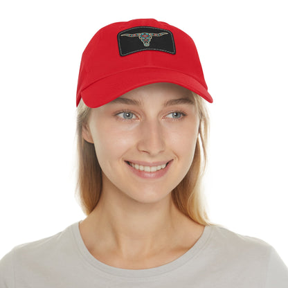 Wild Calf Hat Co. Long Horn Skull Leather Patch Dad Hat - Wild Calf Hat Company