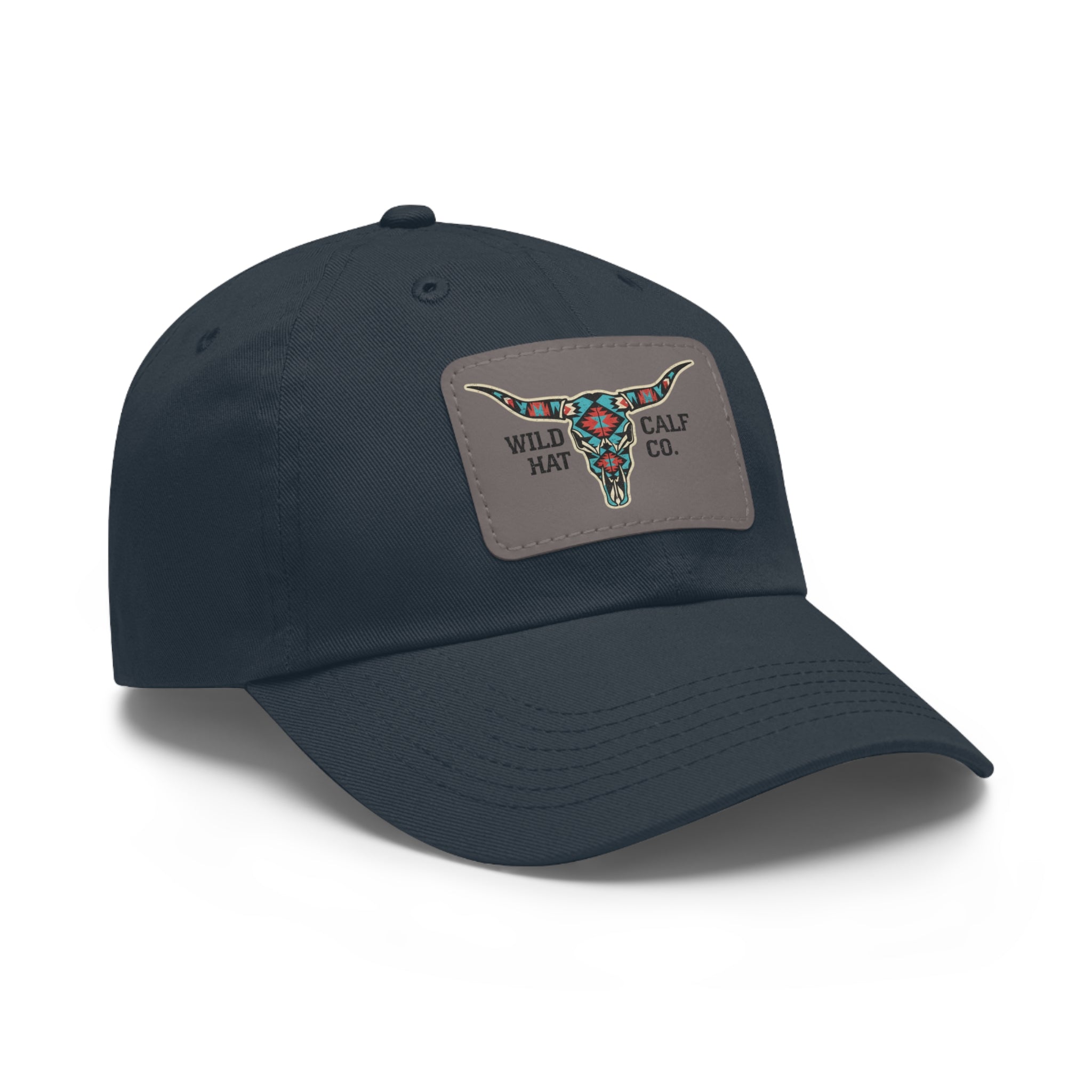 Wild Calf Hat Co. Long Horn Skull Leather Patch Dad Hat - Wild Calf Hat Company