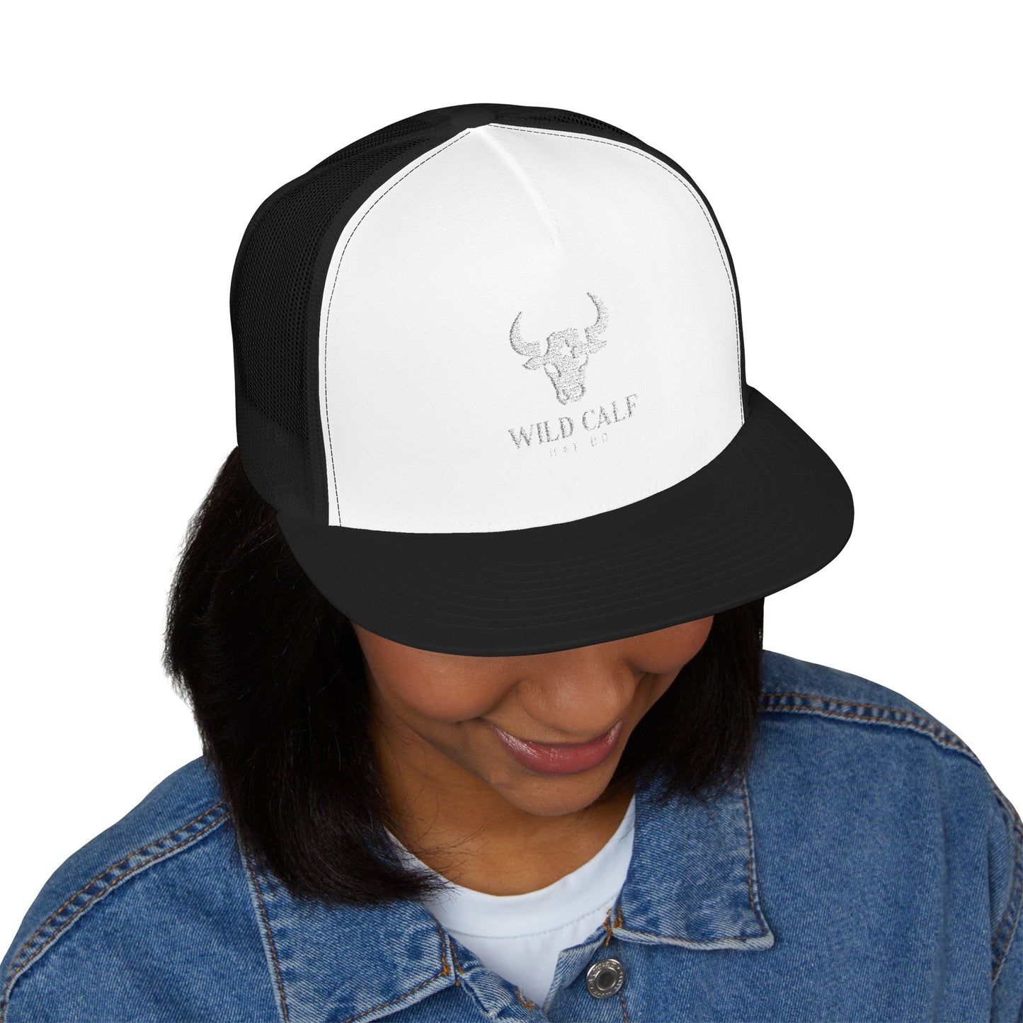 Wild Calf Skull embroidery Trucker Cap | Mesh Back Snapback - Wild Calf Hat Company