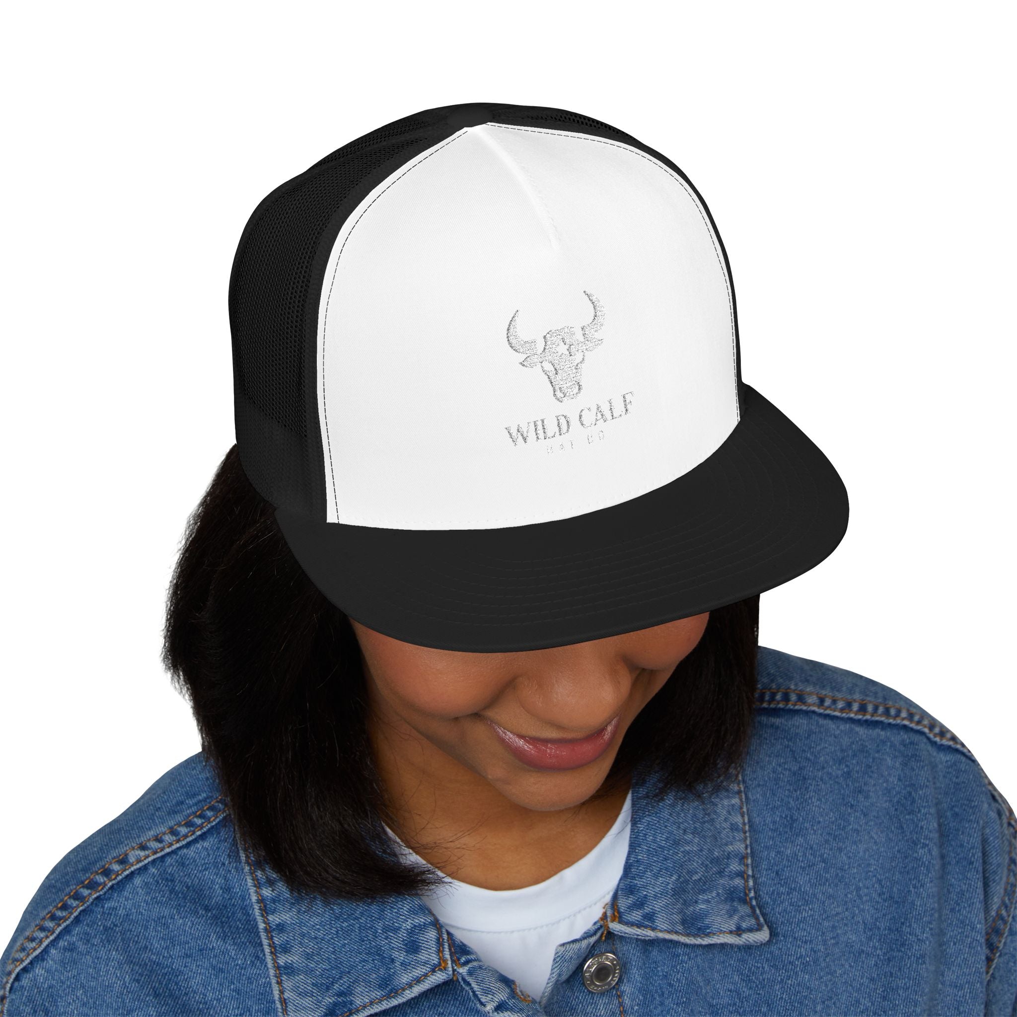Wild Calf Skull embroidery Trucker Cap | Mesh Back Snapback - Wild Calf Hat Company