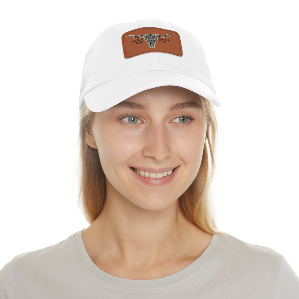 Wild Calf Hat Co. Long Horn Skull Leather Patch Dad Hat - Wild Calf Hat Company