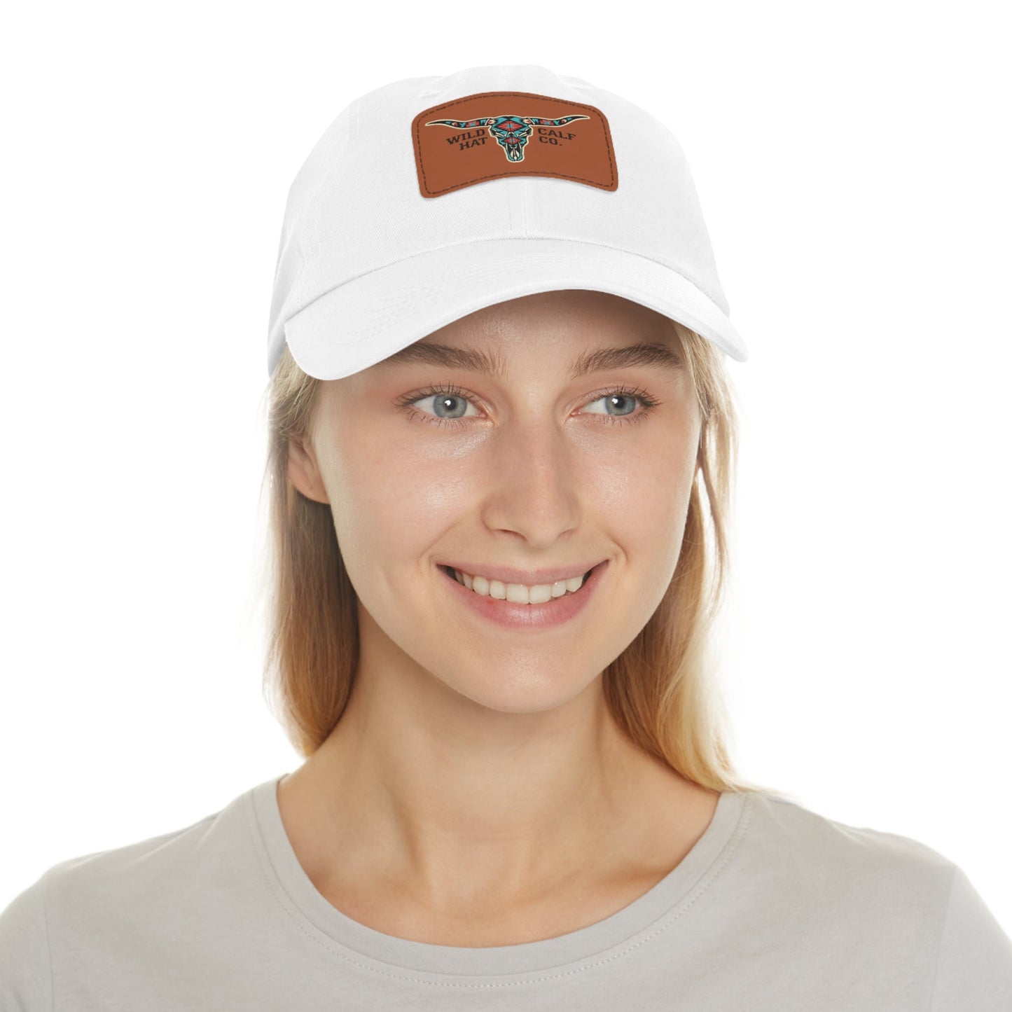 Wild Calf Hat Co. Long Horn Skull Leather Patch Dad Hat - Wild Calf Hat Company