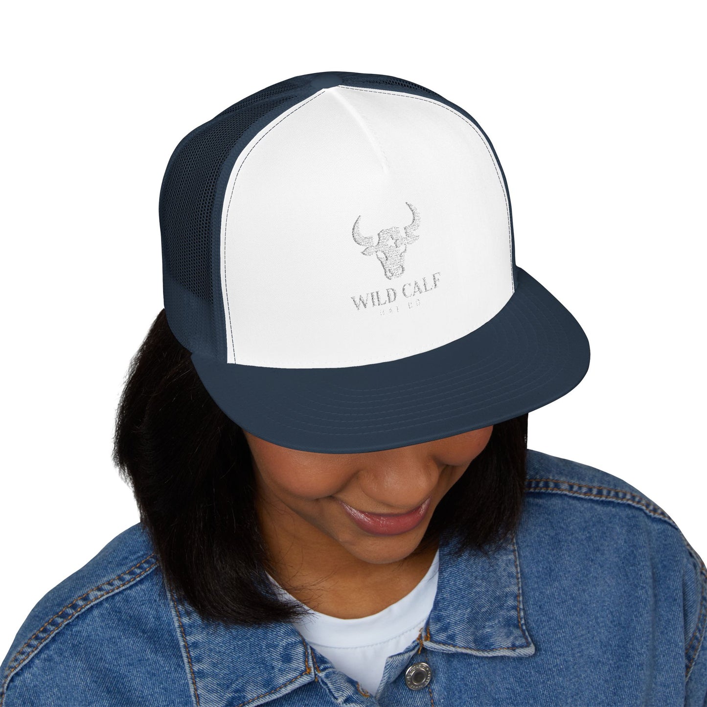Wild Calf Skull embroidery Trucker Cap | Mesh Back Snapback - Wild Calf Hat Company