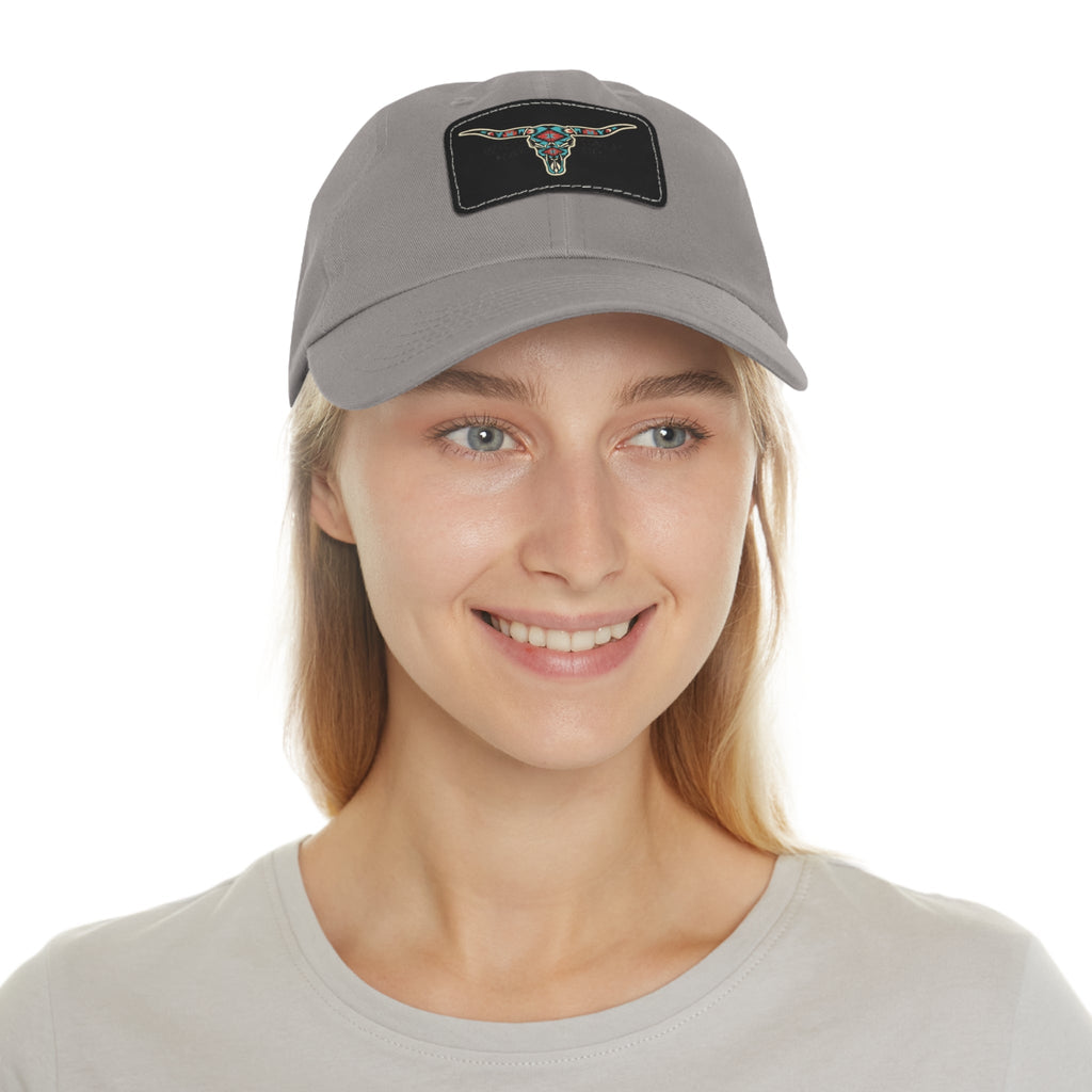 Wild Calf Hat Co. Long Horn Skull Leather Patch Dad Hat - Wild Calf Hat Company