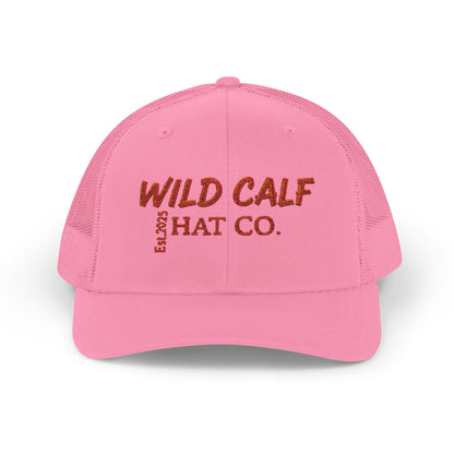 Wild Calf Hat Co. Pink Trucker Snapback Cap — Embroidered Western Logo Hat