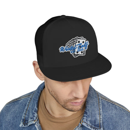Trucker Cap – Retro Blue Poker Card Patch Design - Wild Calf Hat Company
