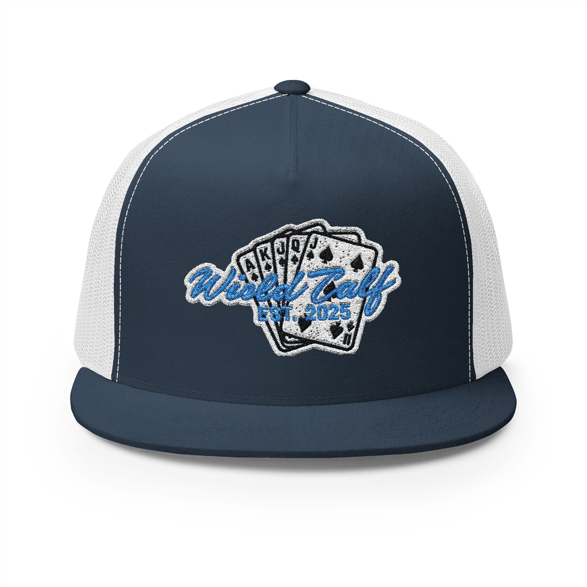 Trucker Cap – Retro Blue Poker Card Patch Design - Wild Calf Hat Company