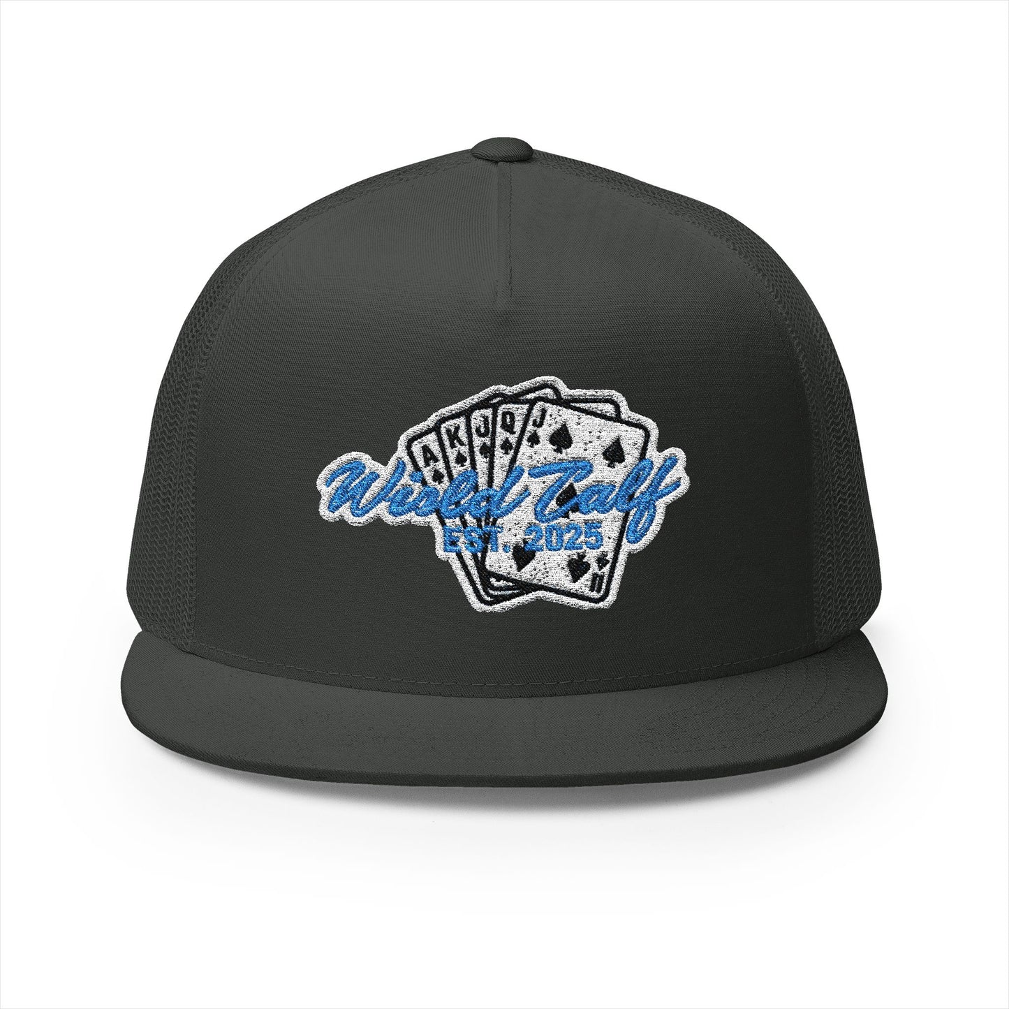 Trucker Cap – Retro Blue Poker Card Patch Design - Wild Calf Hat Company