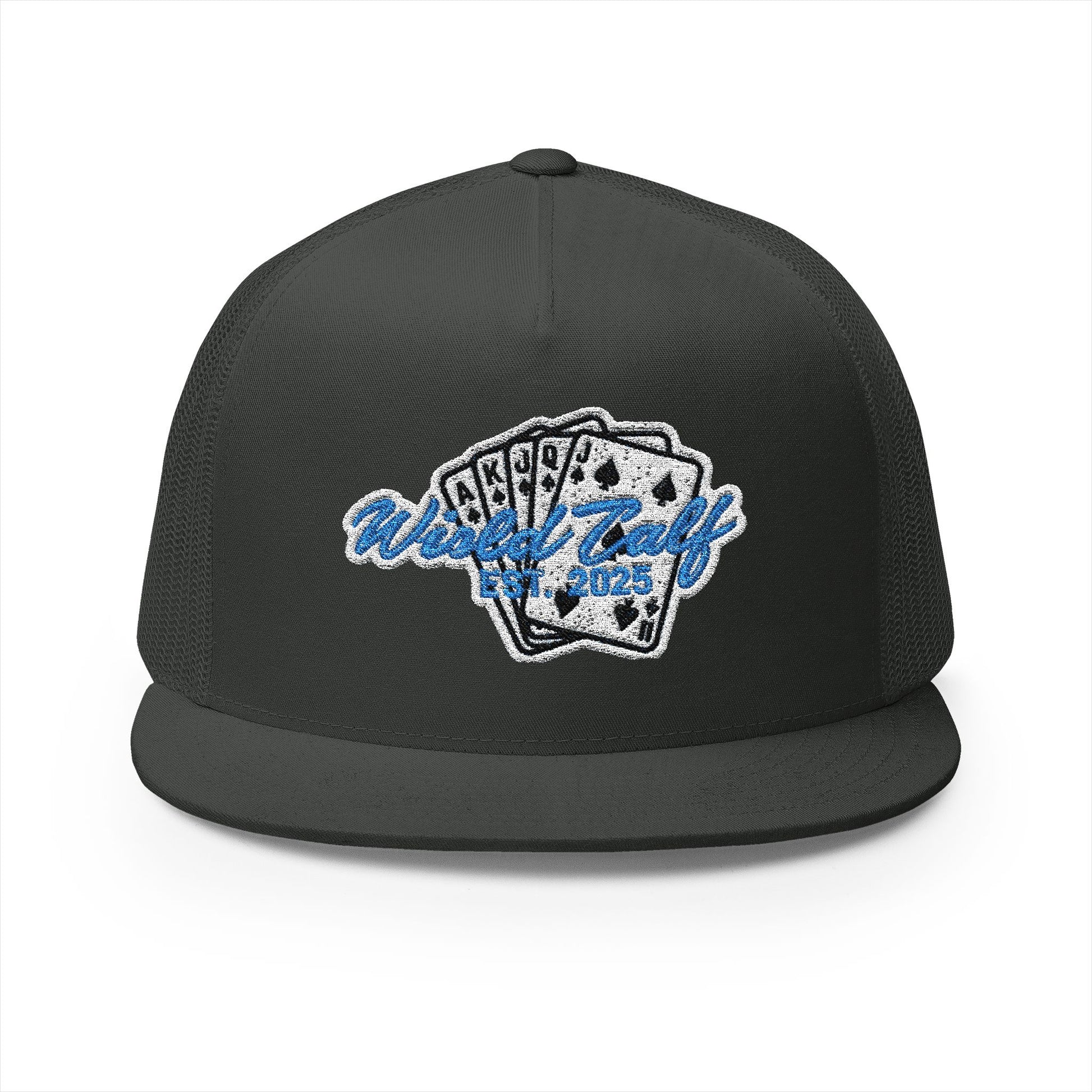 Trucker Cap – Retro Blue Poker Card Patch Design - Wild Calf Hat Company