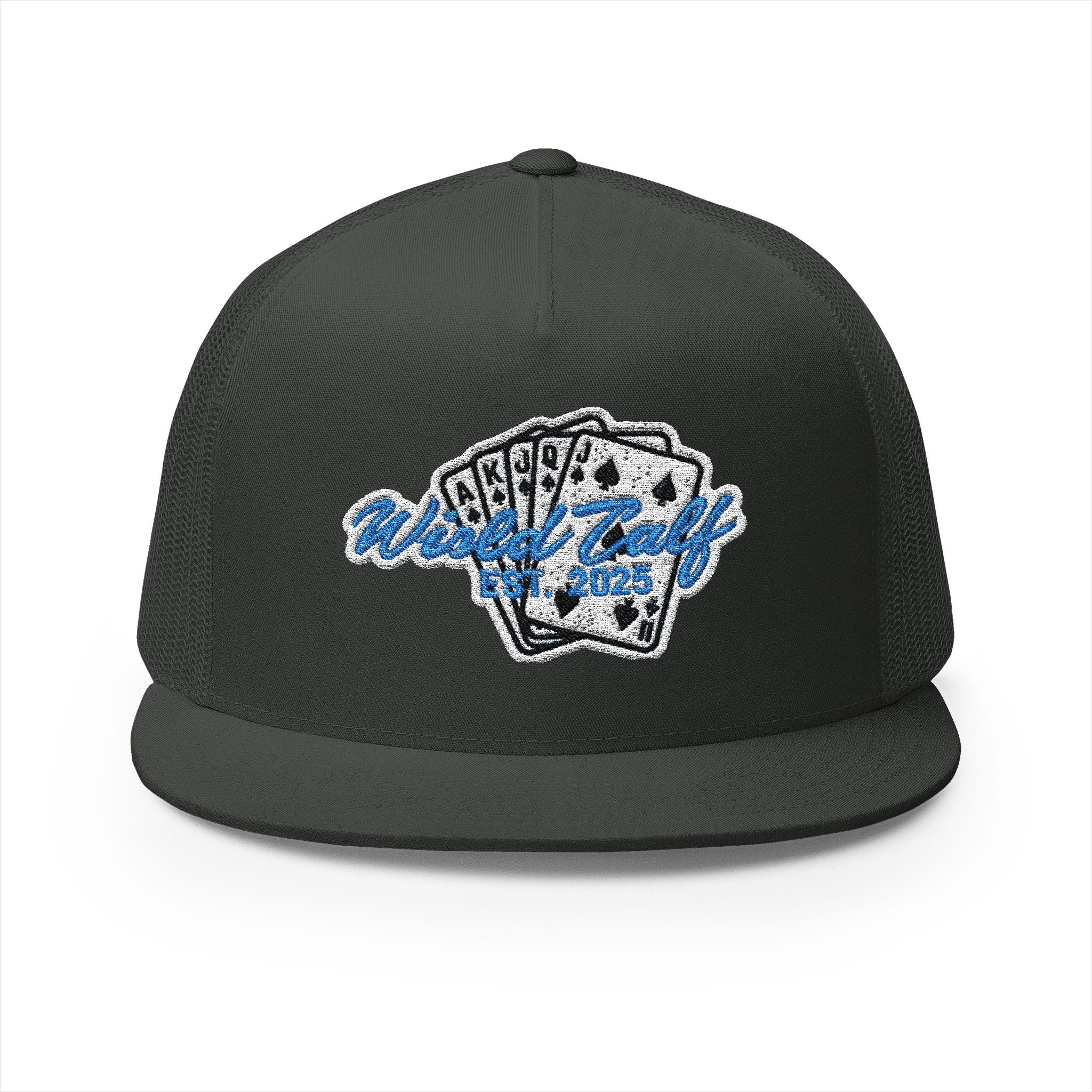 Trucker Cap – Retro Blue Poker Card Patch Design - Wild Calf Hat Company