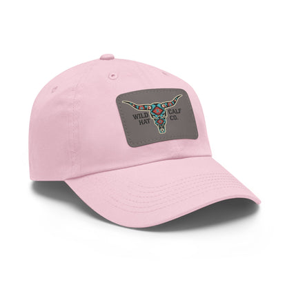Wild Calf Hat Co. Long Horn Skull Leather Patch Dad Hat - Wild Calf Hat Company