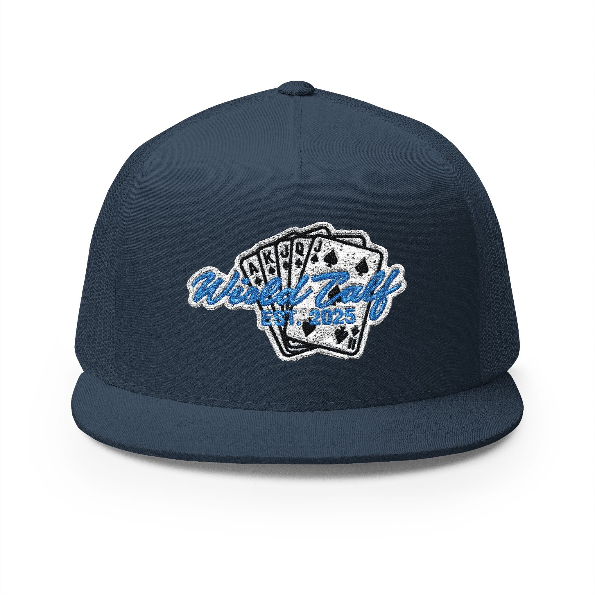 Trucker Cap – Retro Blue Poker Card Patch Design - Wild Calf Hat Company
