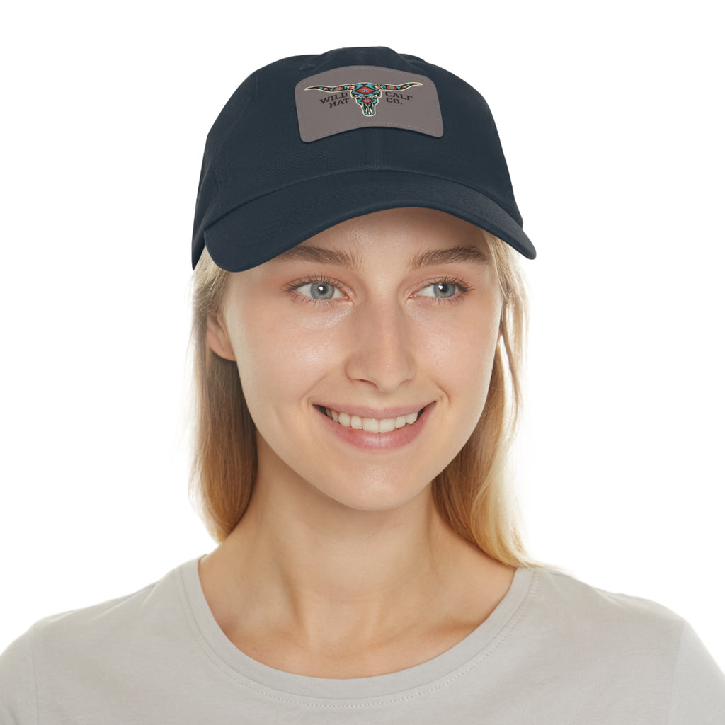 Wild Calf Hat Co. Long Horn Skull Leather Patch Dad Hat - Wild Calf Hat Company