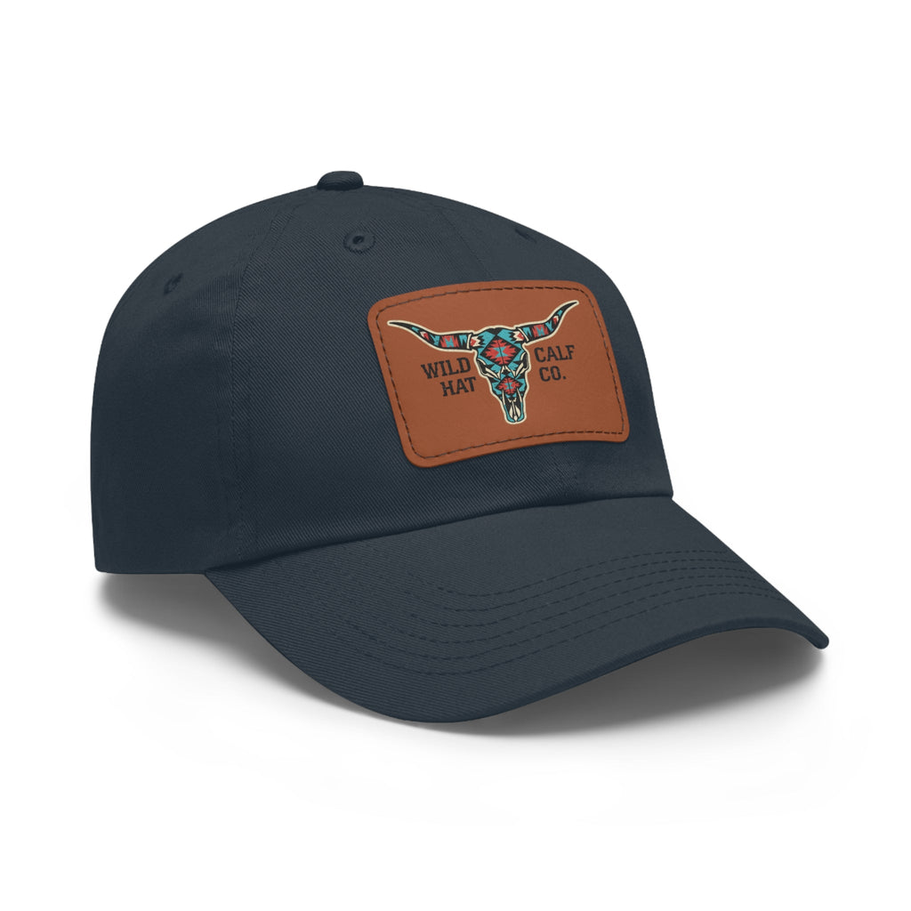 Wild Calf Hat Co. Long Horn Skull Leather Patch Dad Hat - Wild Calf Hat Company