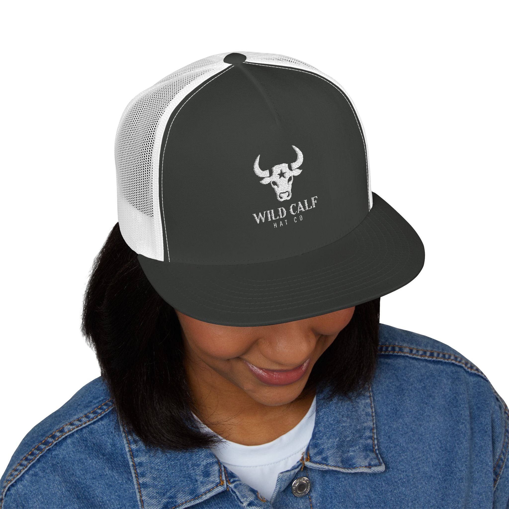 Wild Calf Skull embroidery Trucker Cap | Mesh Back Snapback - Wild Calf Hat Company