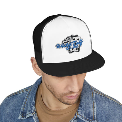 Trucker Cap – Retro Blue Poker Card Patch Design - Wild Calf Hat Company