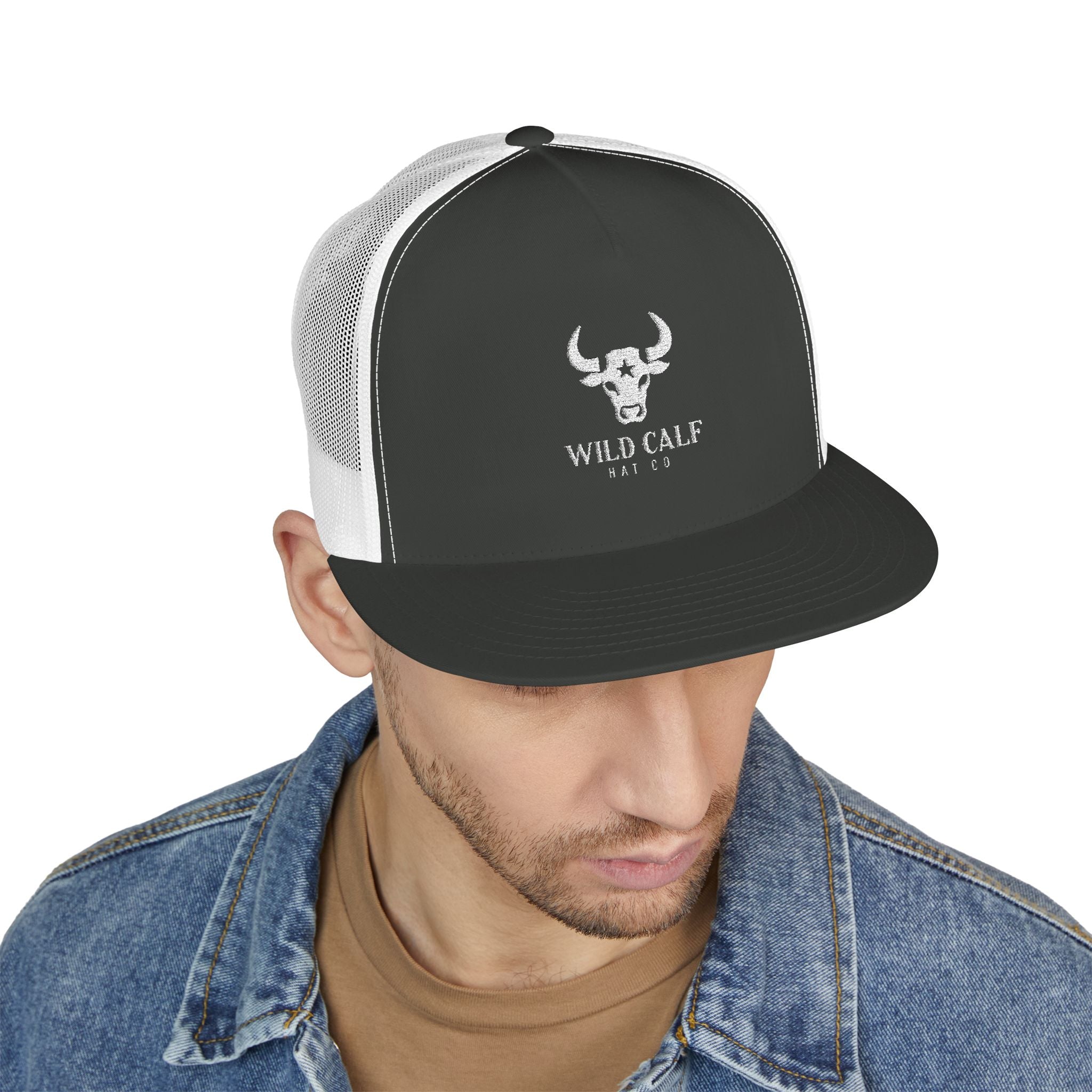 Wild Calf Skull embroidery Trucker Cap | Mesh Back Snapback - Wild Calf Hat Company