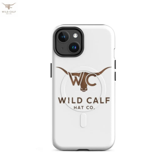 Glossy iPhone case with western longhorn logo, professional white MagSafe design
