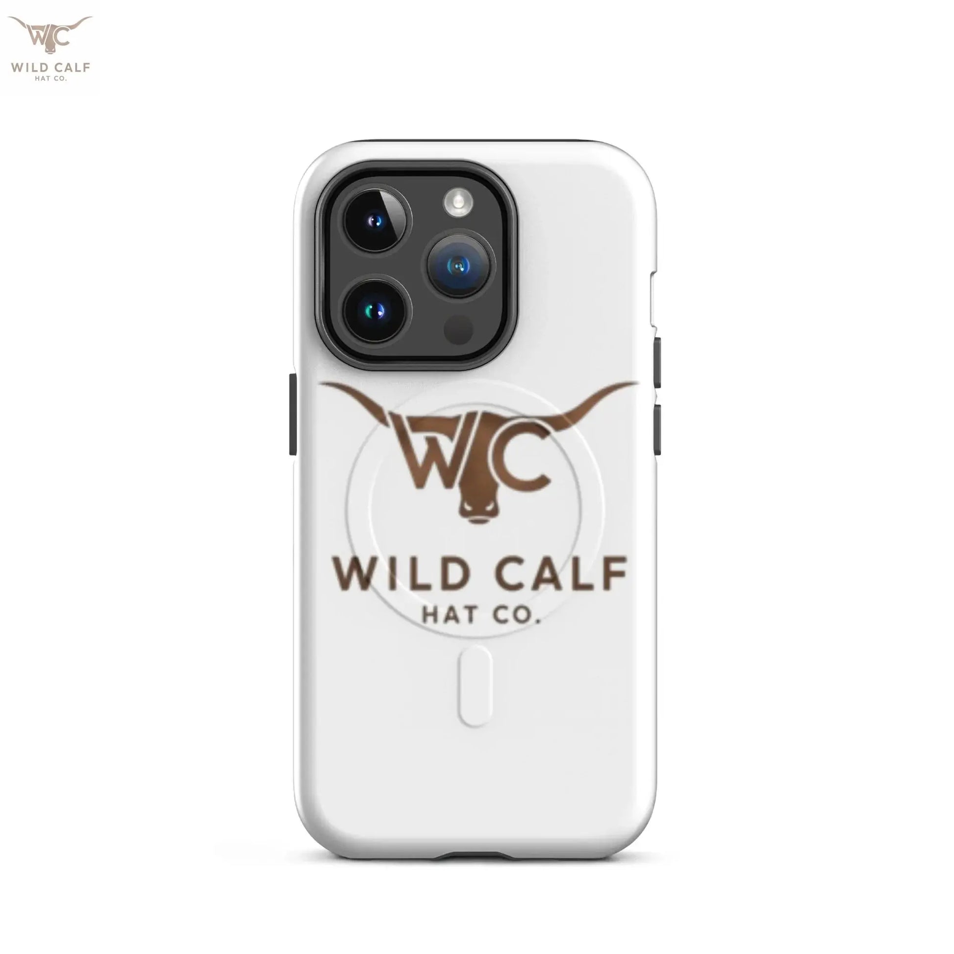 Western-style white iPhone 14 Pro MagSafe case with longhorn logo and matte finish