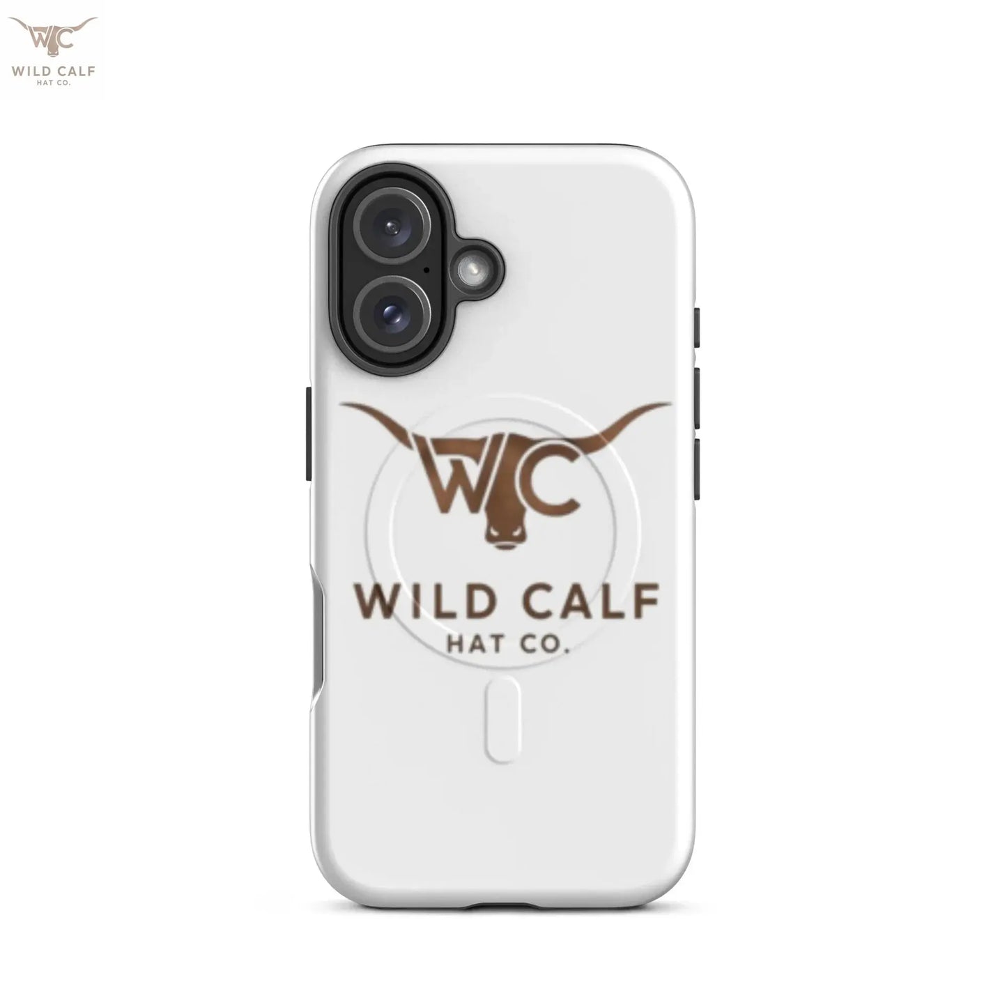 Western-inspired white iPhone case with steer head logo and MagSafe compatibility