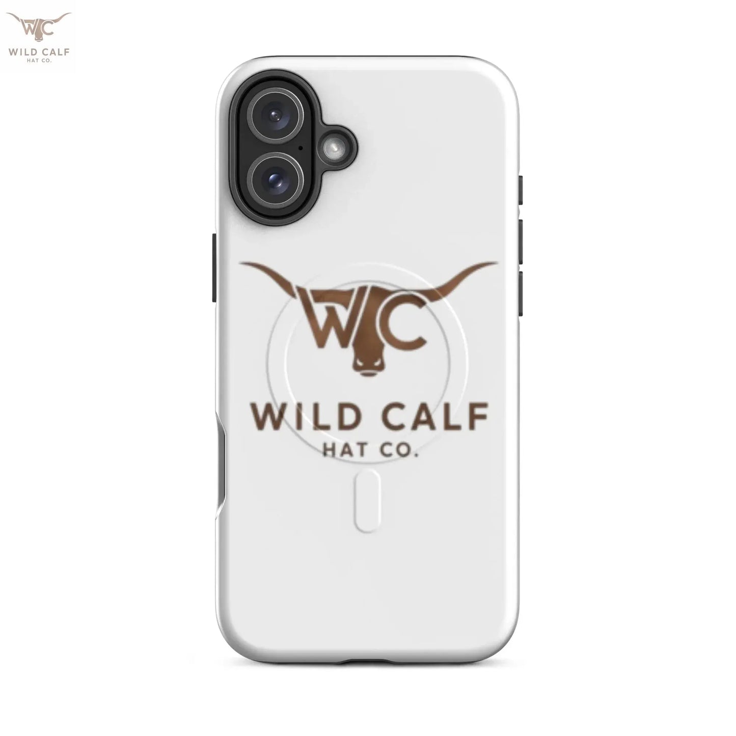 Western-style iPhone case with bull logo, matte white finish, professional MagSafe design