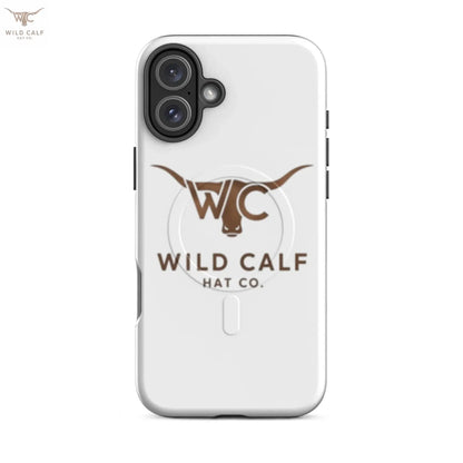 Western-style iPhone case with bull logo, matte white finish, professional MagSafe design