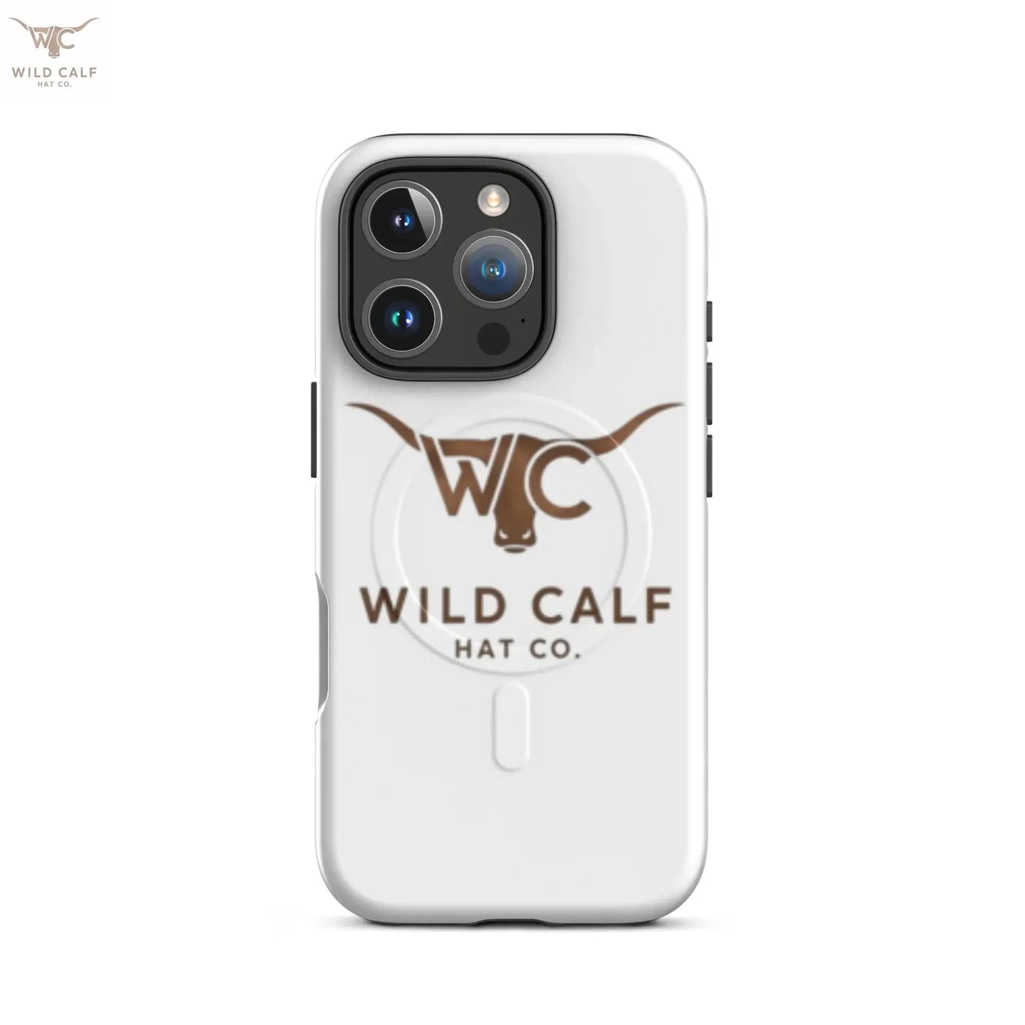 Glossy iPhone 16 Pro MagSafe case with western longhorn logo and professional style
