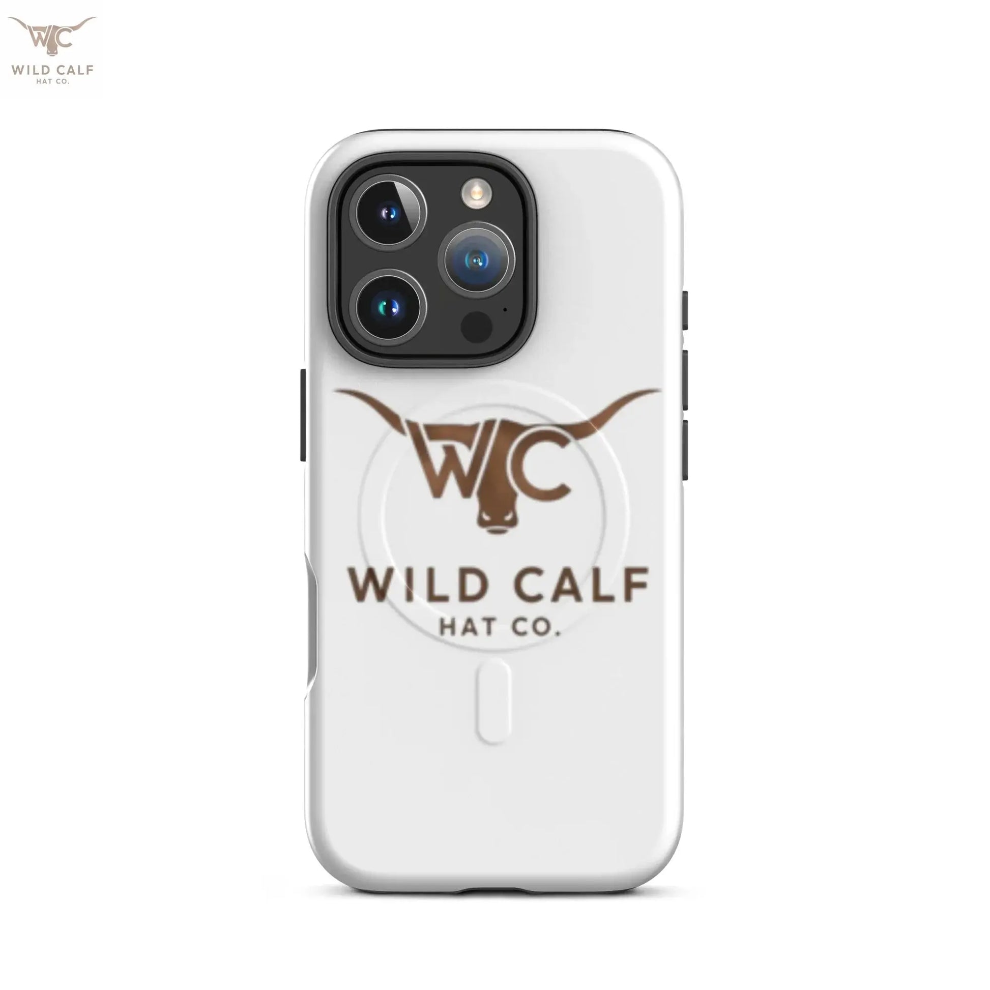 Glossy iPhone 16 Pro MagSafe case with western longhorn logo and professional style
