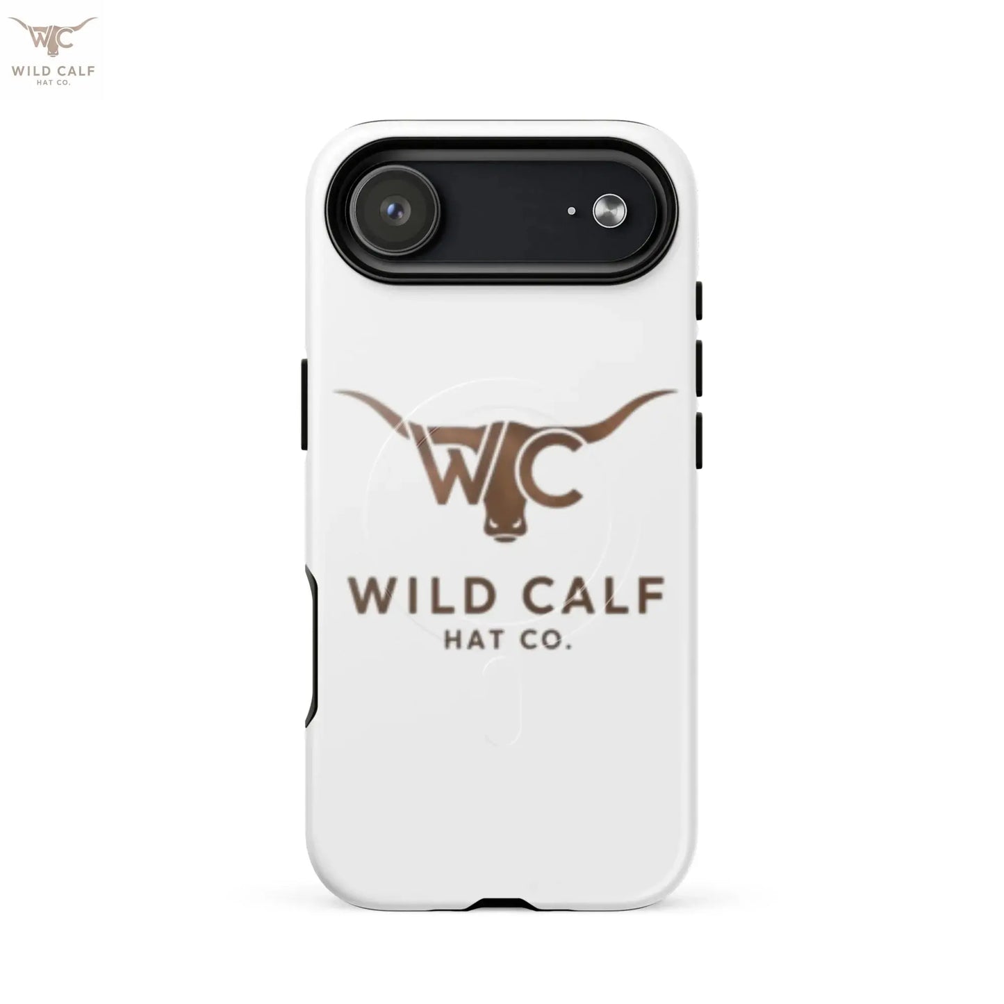 Western style glossy iPhone case with longhorn logo and bold text, professional look