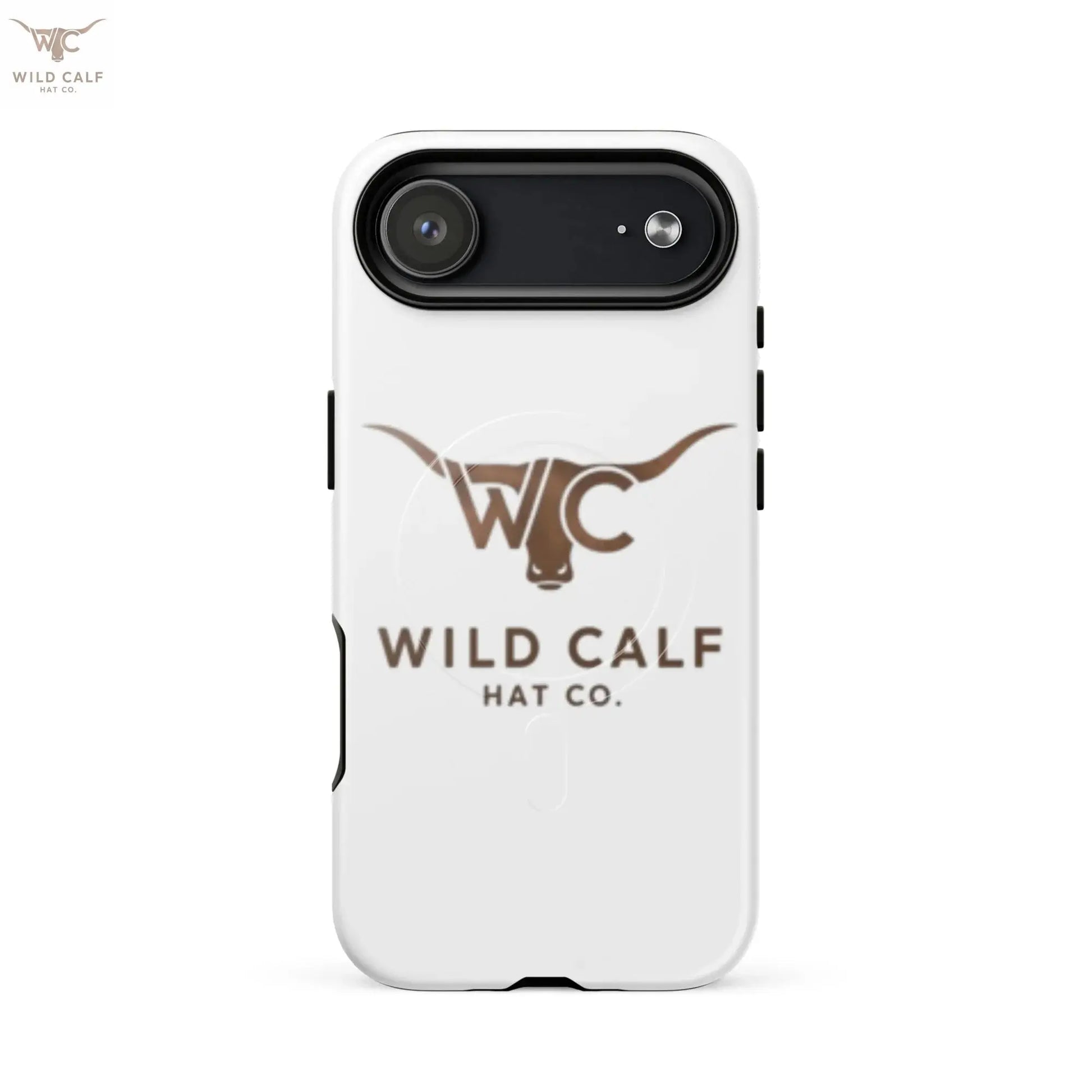 Western style glossy iPhone case with longhorn logo and bold text, professional look