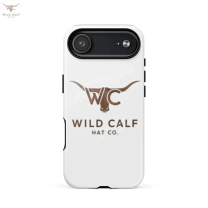 Western style glossy iPhone case with longhorn logo and bold text, professional look