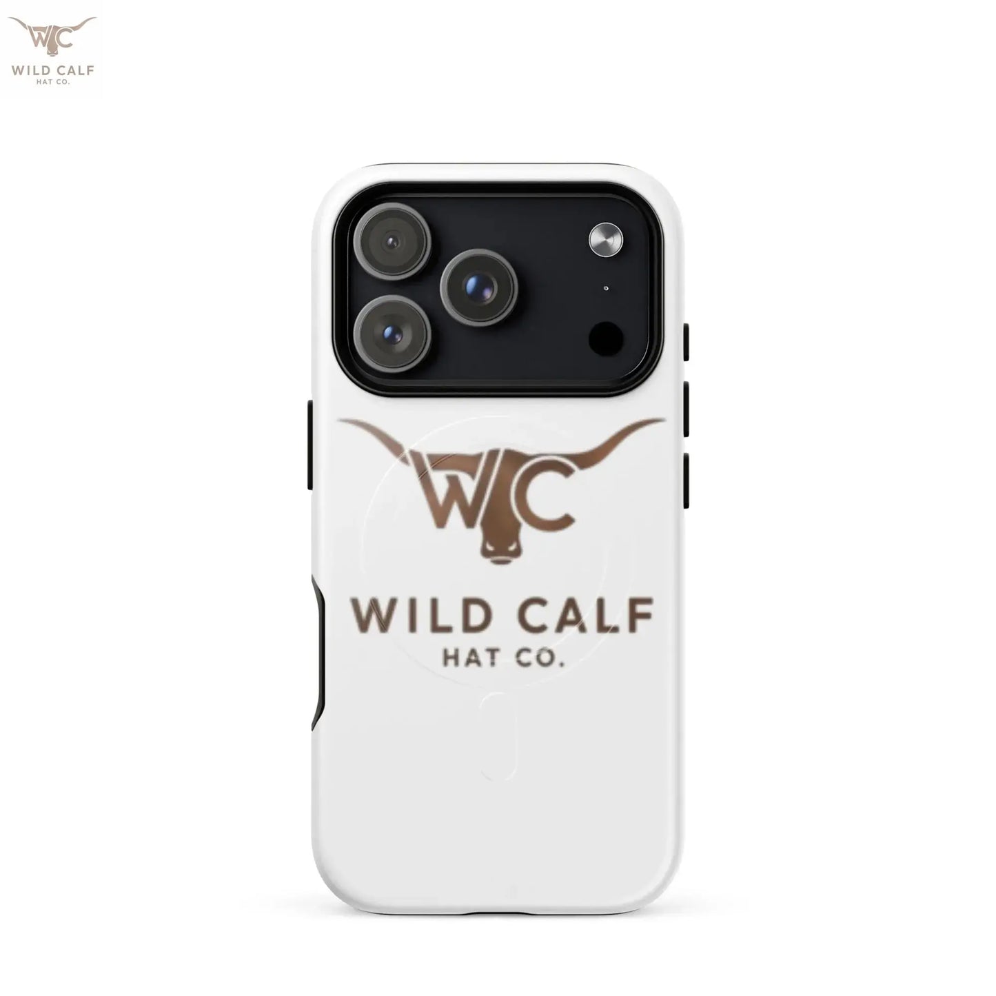 Glossy white MagSafe tough case for iPhone 17 Pro with longhorn western logo design