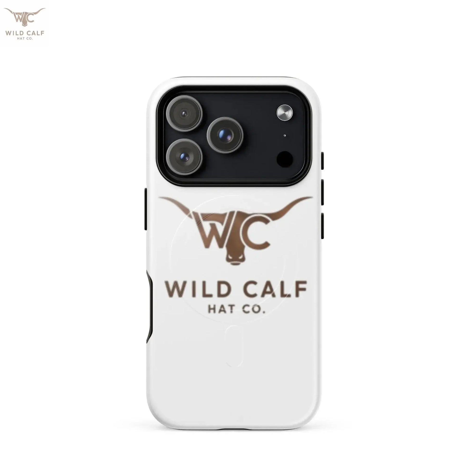 Glossy white MagSafe tough case for iPhone 17 Pro with longhorn western logo design