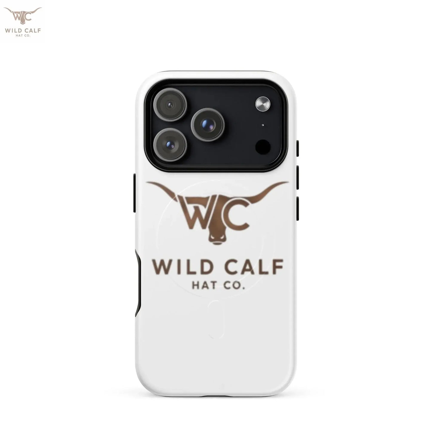 Western-inspired white MagSafe iPhone 17 Pro case with steer logo, professional style