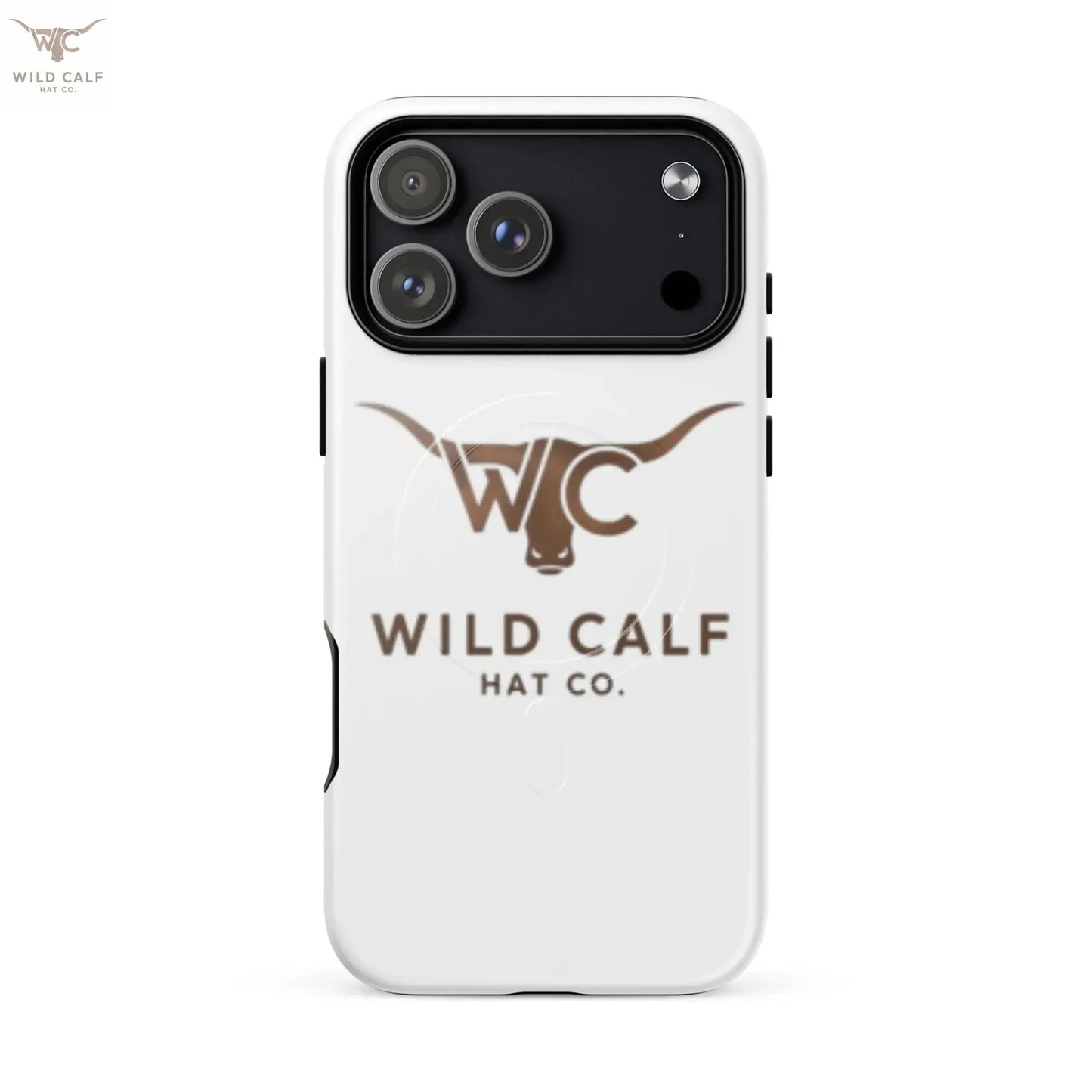 Western-style iPhone 17 Pro Max case with bull logo, white glossy finish, professional look