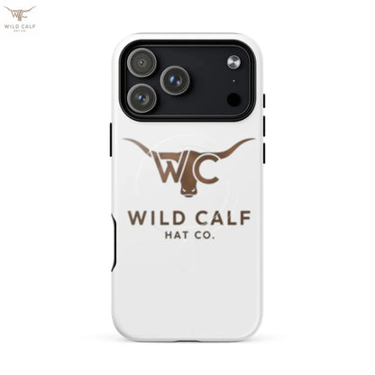Western-style iPhone 17 Pro Max case with bull logo, white glossy finish, professional look