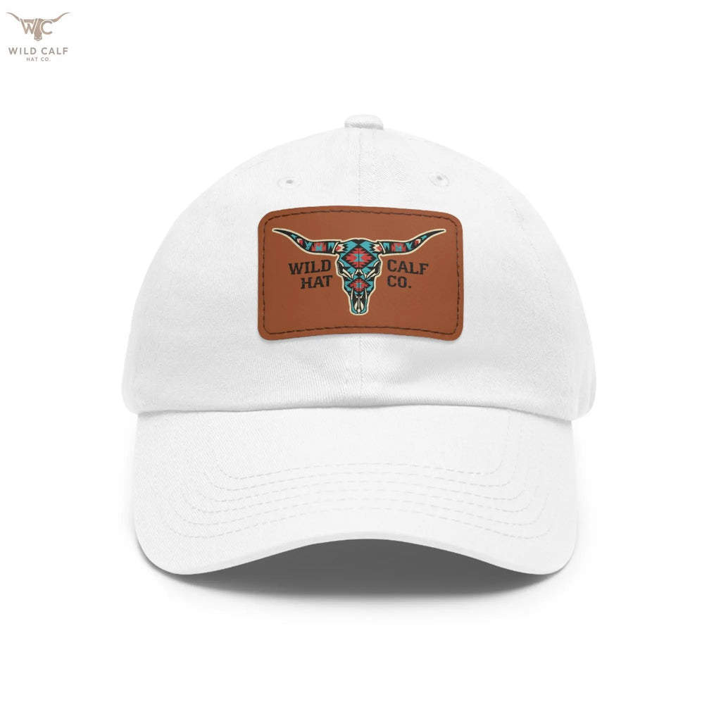 Wild Calf Hat Co. Long Horn Skull Leather Patch Dad Hat - Wild Calf Hat Company