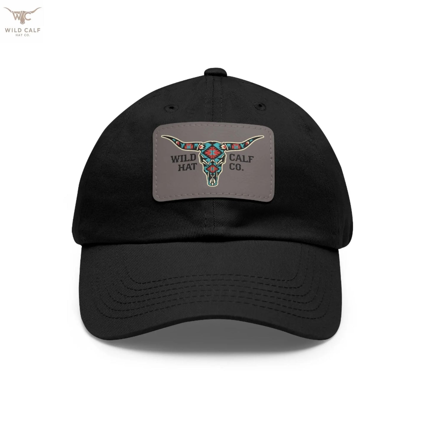 Wild Calf Hat Co. Long Horn Skull Leather Patch Dad Hat - Wild Calf Hat Company