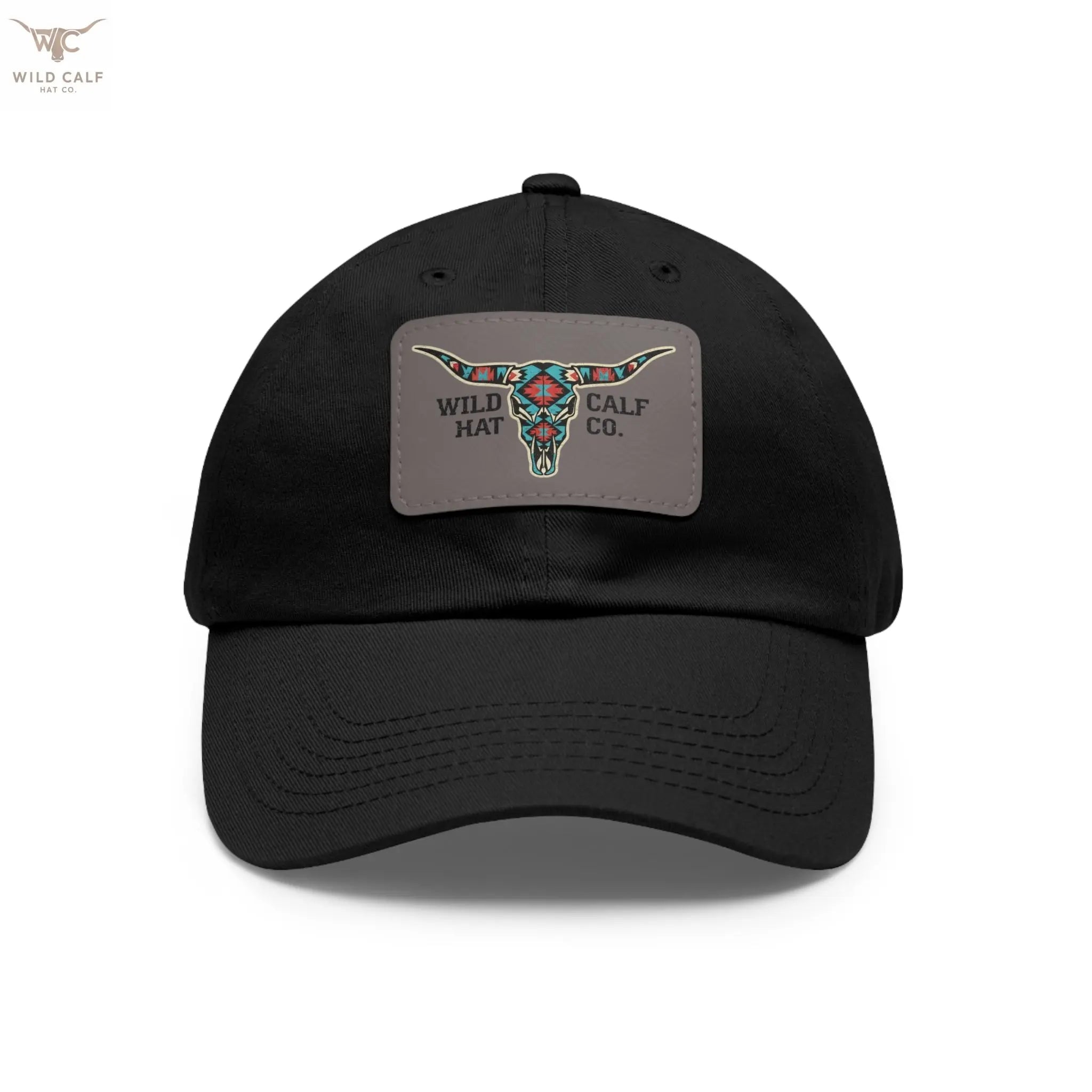 Wild Calf Hat Co. Long Horn Skull Leather Patch Dad Hat - Wild Calf Hat Company