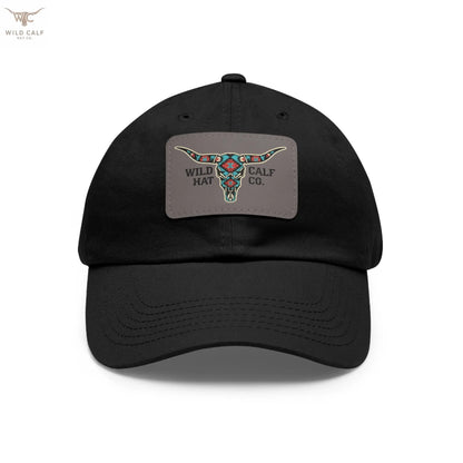 Wild Calf Hat Co. Long Horn Skull Leather Patch Dad Hat - Wild Calf Hat Company