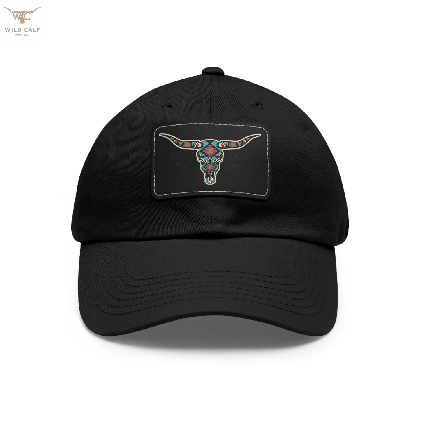 Wild Calf Hat Co. Long Horn Skull Leather Patch Dad Hat - Wild Calf Hat Company