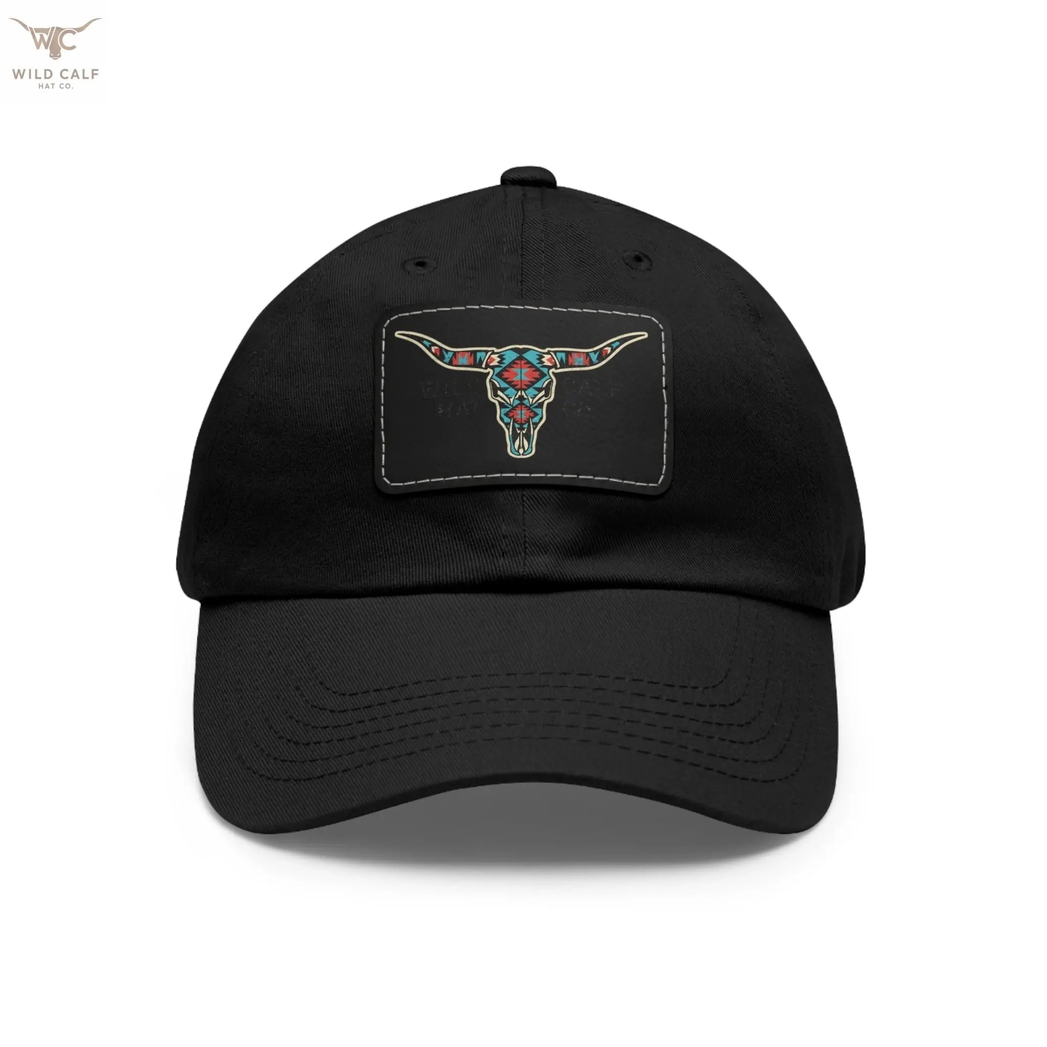 Wild Calf Hat Co. Long Horn Skull Leather Patch Dad Hat - Wild Calf Hat Company