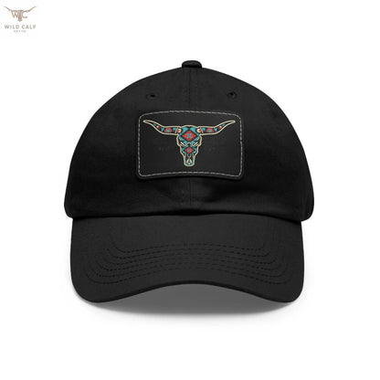 Wild Calf Hat Co. Long Horn Skull Leather Patch Dad Hat - Wild Calf Hat Company