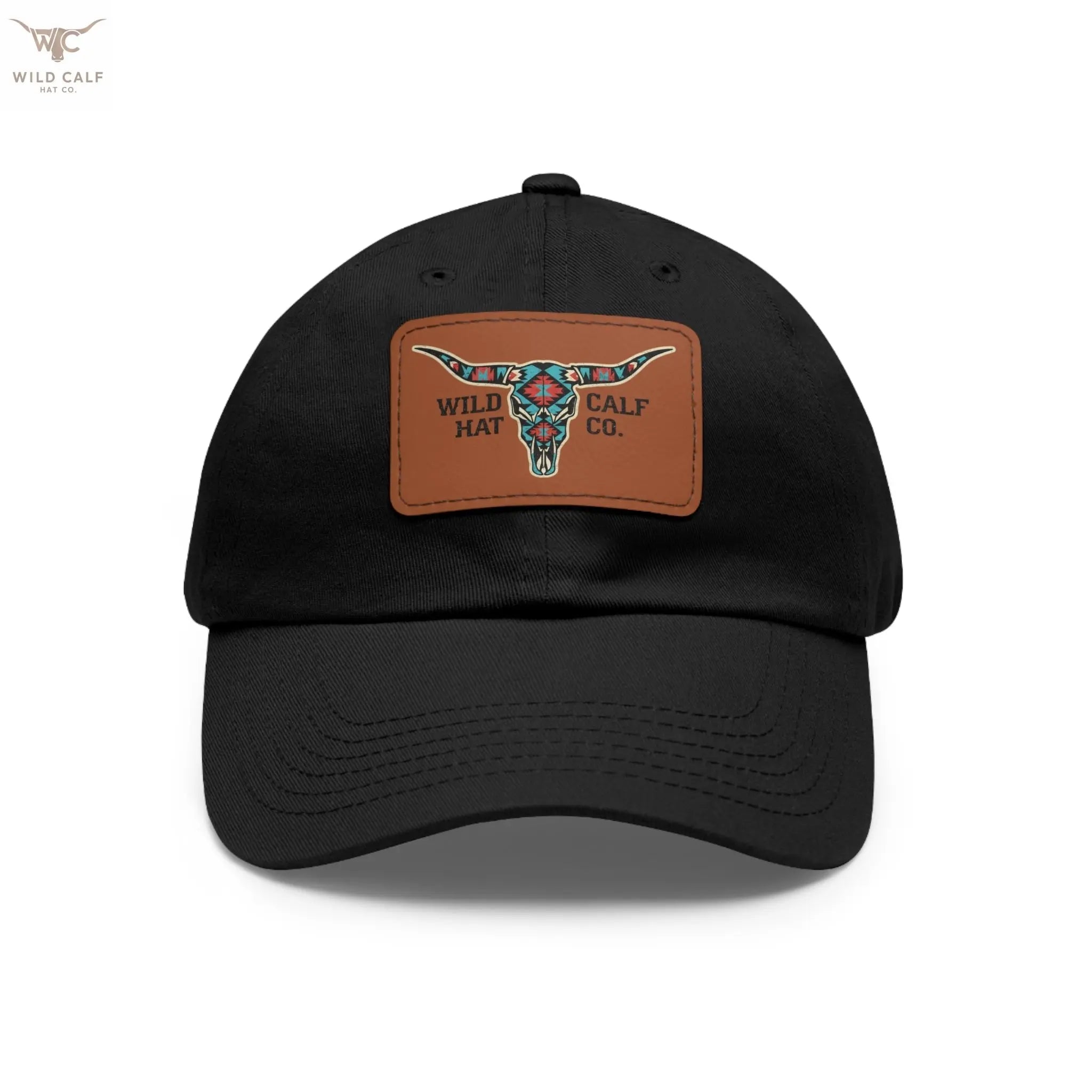 Wild Calf Hat Co. Long Horn Skull Leather Patch Dad Hat - Wild Calf Hat Company