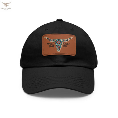 Wild Calf Hat Co. Long Horn Skull Leather Patch Dad Hat - Wild Calf Hat Company
