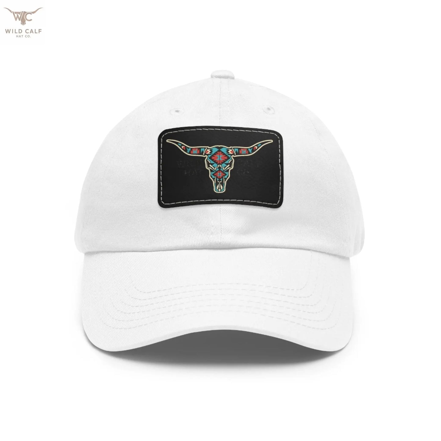 Wild Calf Hat Co. Long Horn Skull Leather Patch Dad Hat - Wild Calf Hat Company