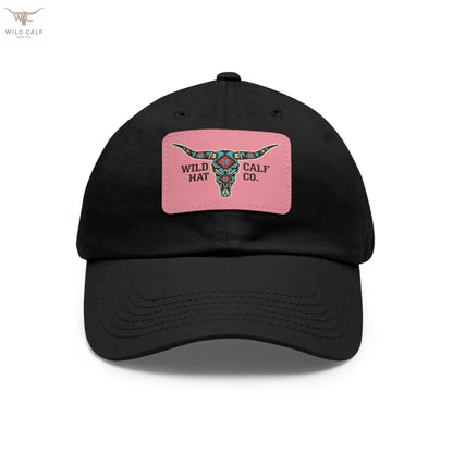 Wild Calf Hat Co. Long Horn Skull Leather Patch Dad Hat - Wild Calf Hat Company